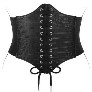 Women Wide Corset Belt Lace-up Elastic Belt Tied Waspie Waist Belt 4466